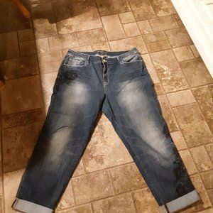 Chico's 2.5 $119 Platinum jeans black floral roses embellished 14 - 16